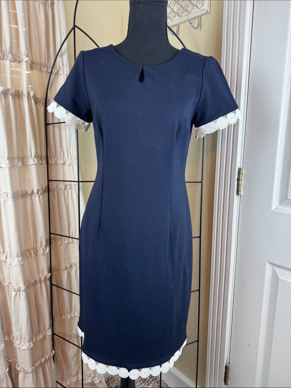 Talbots Navy Dress with White Trim Size 4P